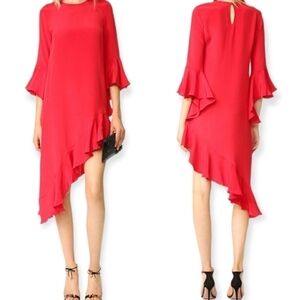 Alexis asymmetrical silk dress with ruffle hem and cuff
